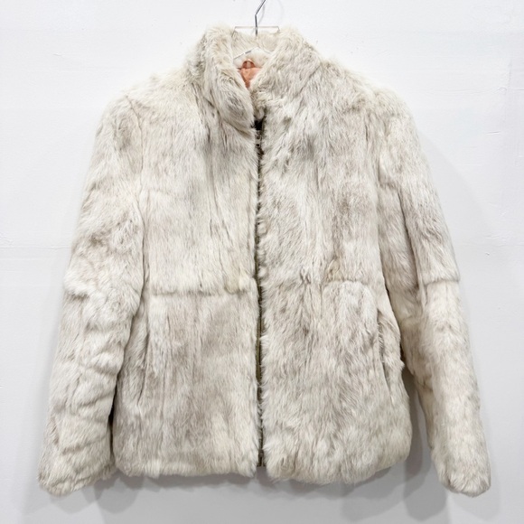Vintage Rabbit Fur Jacket Full Zip Made In Korea Collar - Picture 1 of 12